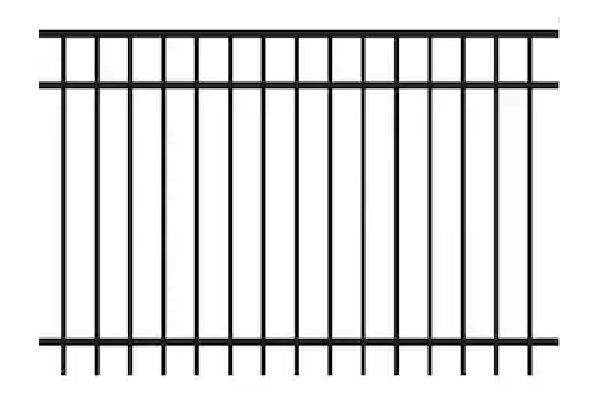 Black aluminum fence panel with vertical bars