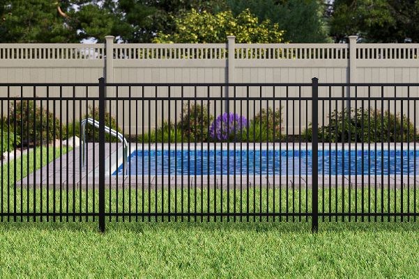 Black fence surrounding a swimming pool Tampa